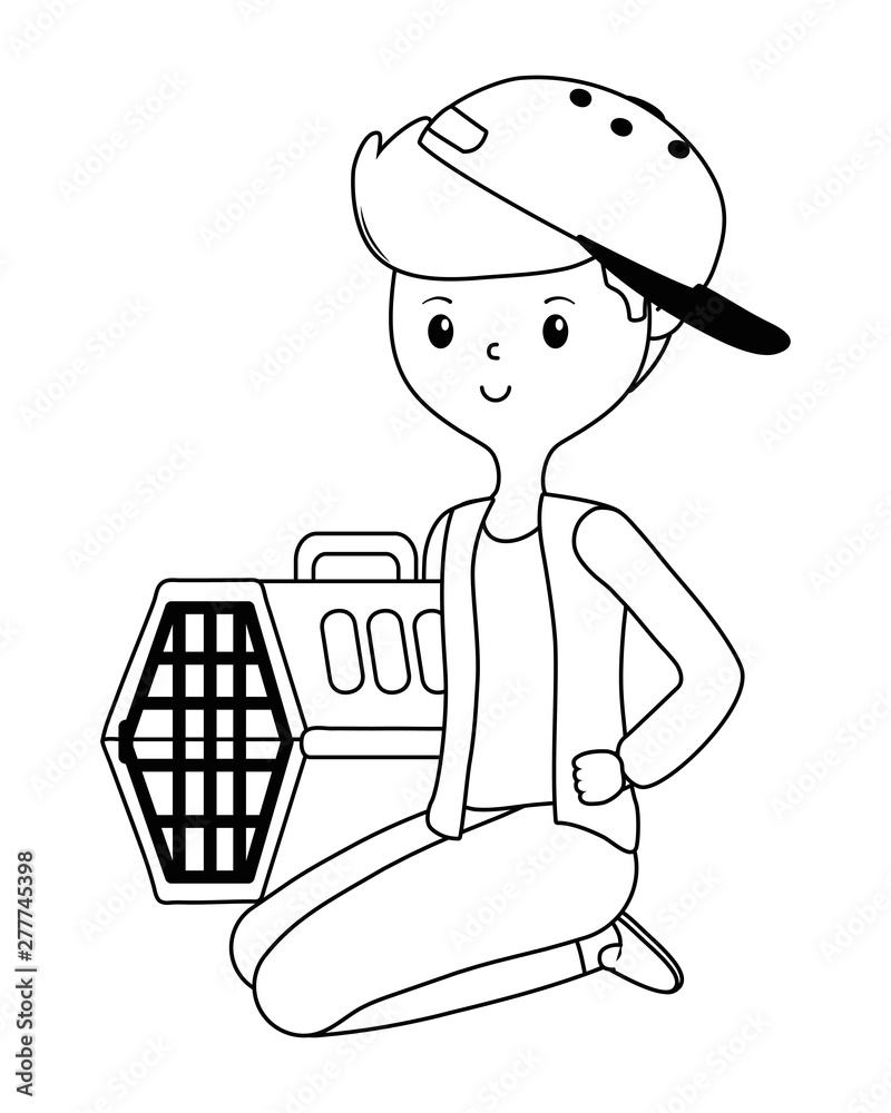Teenager boy cartoon with kennel design