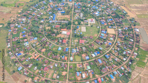 Aerial top view of villages in a circle taken with drones