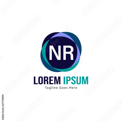 Initial NR logo template with modern frame. Minimalist NR letter logo vector illustration