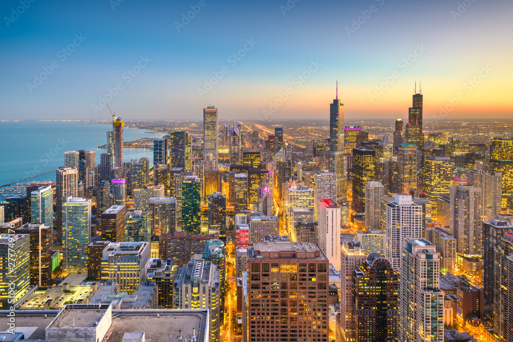 Chicago, Illinois USA aerial skyline