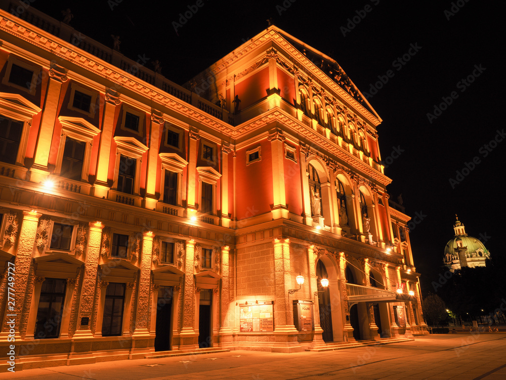 Vienna / Austria -31 May 2019 : A night view of the Viennese Music Association (The Wiener Musikverein).