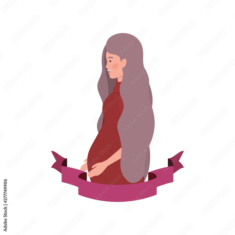 woman pregnant with decorative ribbon woman pregnant with decorative ribbon