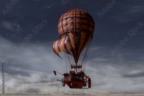 Canvas Print hot air balloon flying at night