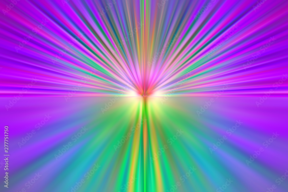 Fototapeta premium Bright rays of different colors shine from the center