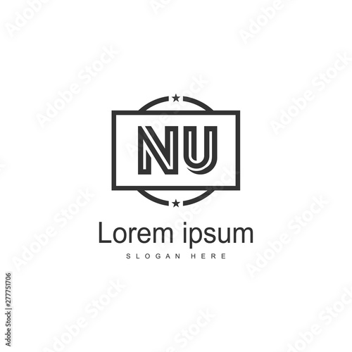 Initial NU logo template with modern frame. Minimalist NU letter logo vector illustration