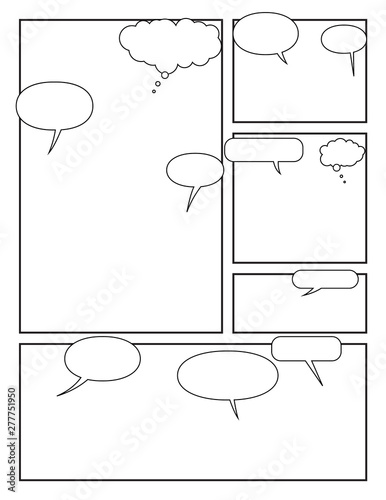 Manga style page layout. storyboard layout template with speech bubbles and effects