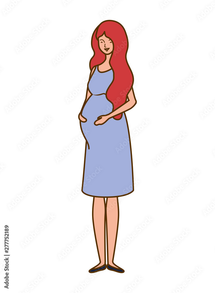 beautiful woman pregnant standing on white background