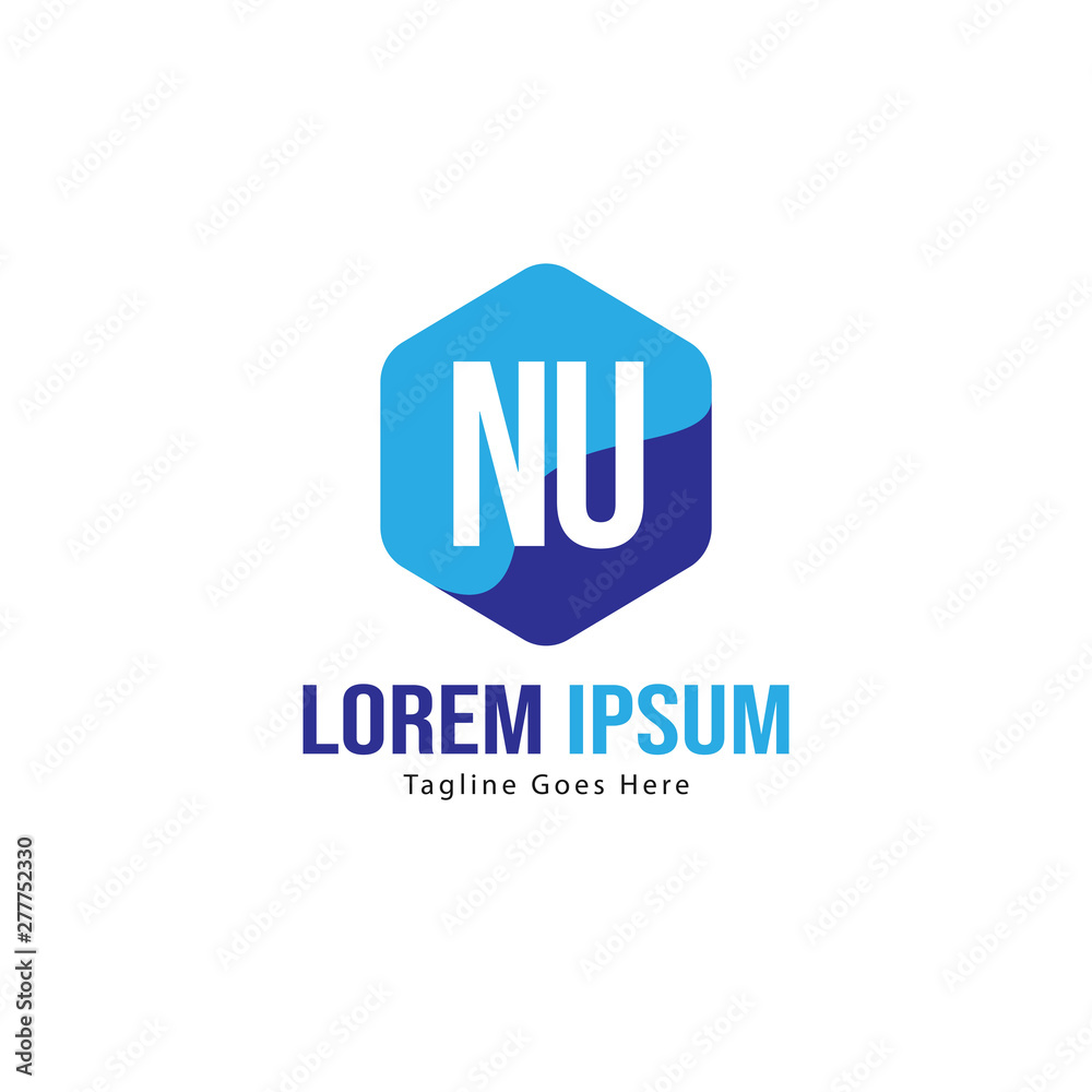 Initial NU logo template with modern frame. Minimalist NU letter logo vector illustration