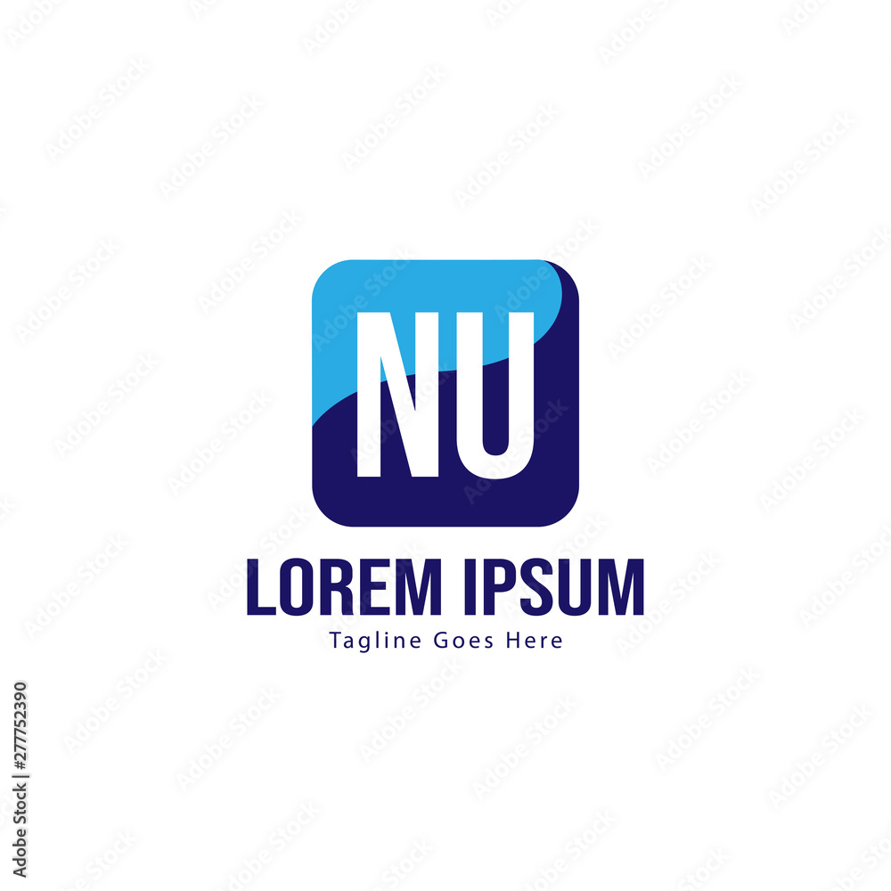 Initial NU logo template with modern frame. Minimalist NU letter logo vector illustration