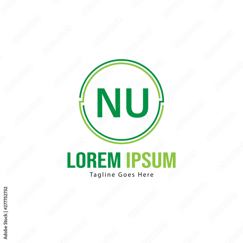 Initial NU logo template with modern frame. Minimalist NU letter logo vector illustration