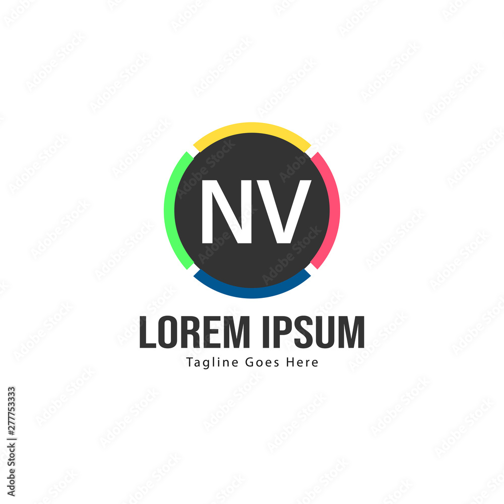Initial NV logo template with modern frame. Minimalist NV letter logo vector illustration