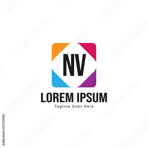 Initial NV logo template with modern frame. Minimalist NV letter logo vector illustration