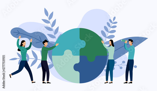 Team working, people connecting puzzle elements, business concept vector illustration