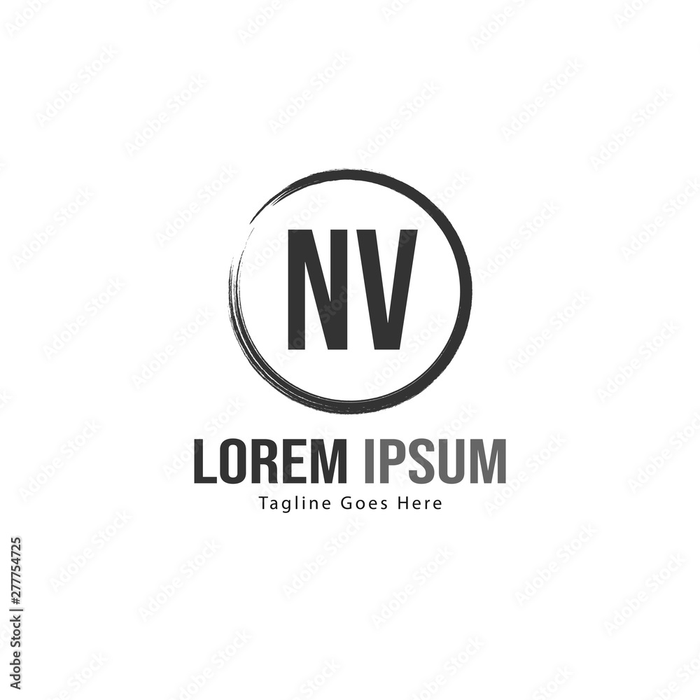 Initial NV logo template with modern frame. Minimalist NV letter logo vector illustration