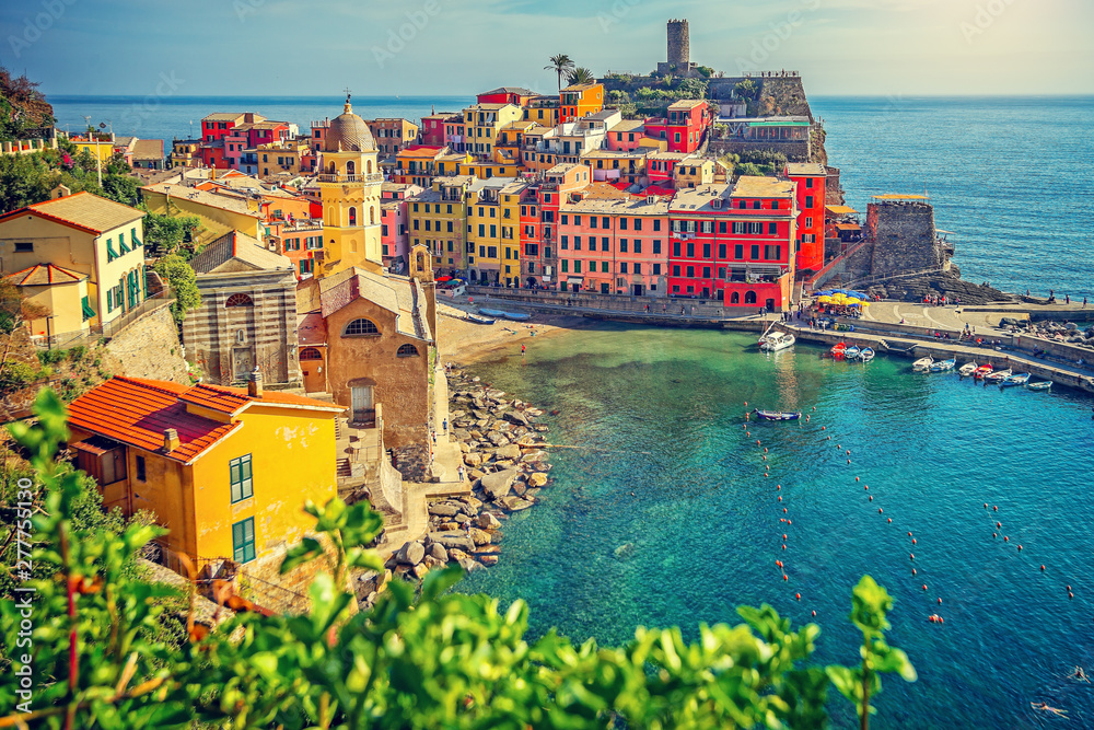 Colorful town on the rocks, Vernazza, Liguria, Italy