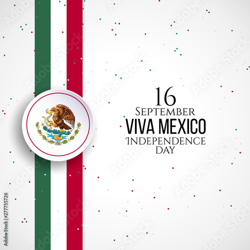 16 September, Mexico Happy Independence Day greeting card. Waving mexican flags and balloons isolated on white background. Patriotic Symbolic background Vector illustration.