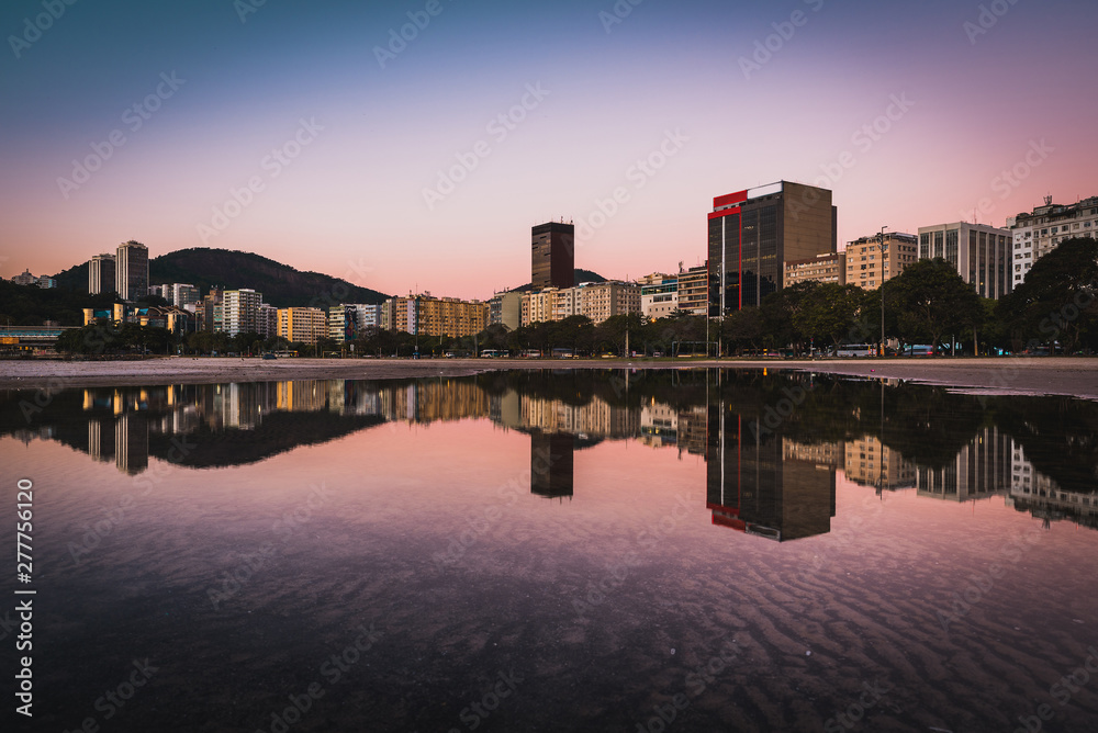 Panoramic View of Buildings Reflected on Water in Botafogo, Rio de Janeiro, Brazil