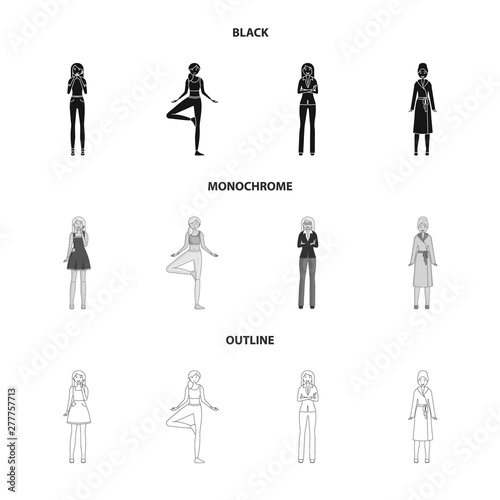 Vector design of posture and mood symbol. Set of posture and female stock vector illustration.