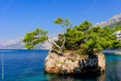 Brela Stone (Kamen Brela) - a symbol of Brela, a popular natural attraction in Croatia. Punta Rata beach, Makarska riviera of Dalmatia, Croatia