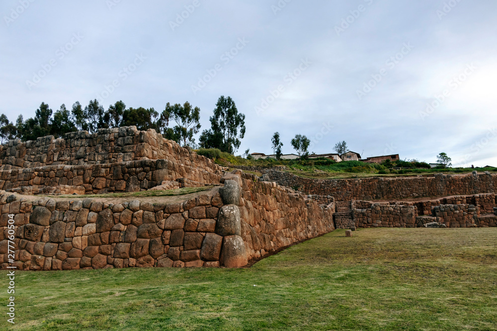 Chinchero inca ruins in Chinchero archeological park at sunset, Peru