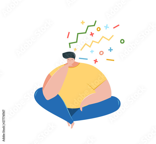 Thoughtful man sitting thinking flat vector illustration