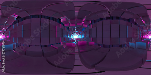 VR 360 panorama Abstract image of the cube background, the path to the light, Plastic Pink and Blue background