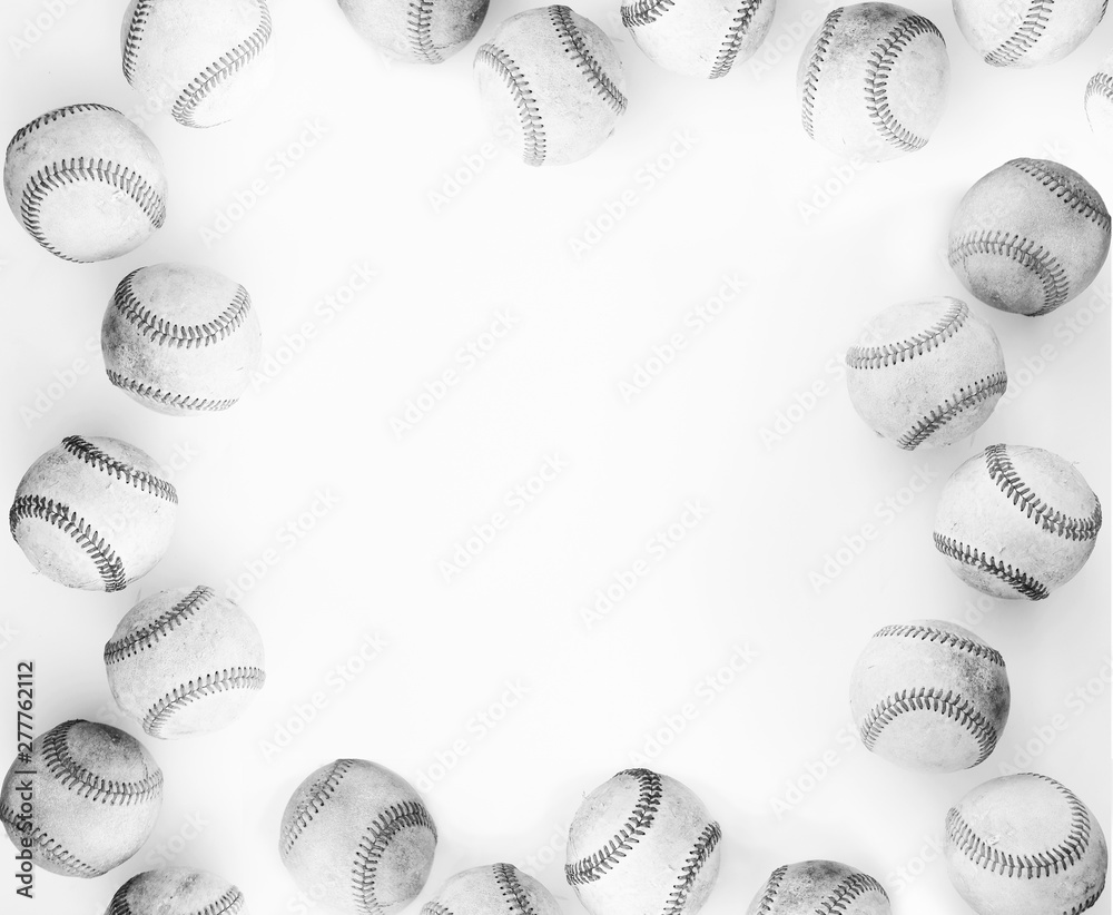 Baseball frame with balls on isolated white background, copy space for  sports concept. Ball border in black and white. Stock Photo | Adobe Stock
