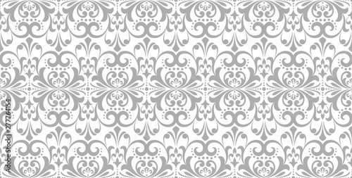 Wallpaper in the style of Baroque. Seamless vector background. White and grey floral ornament. Graphic pattern for fabric, wallpaper, packaging. Ornate Damask flower ornament.