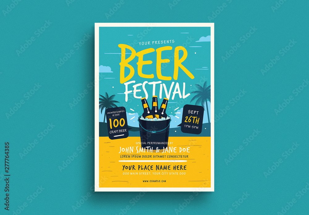 Summer Beer Festival Flyer Layout with Graphic Elements Stock Template