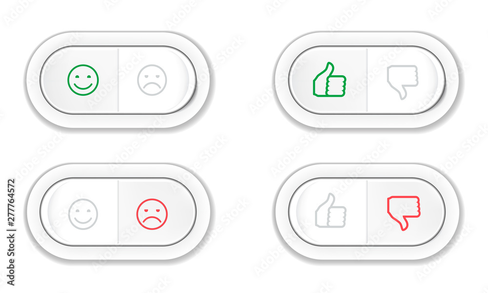 Set of buttons with smiles and like and dislike Set of buttons with smiles and like and dislike