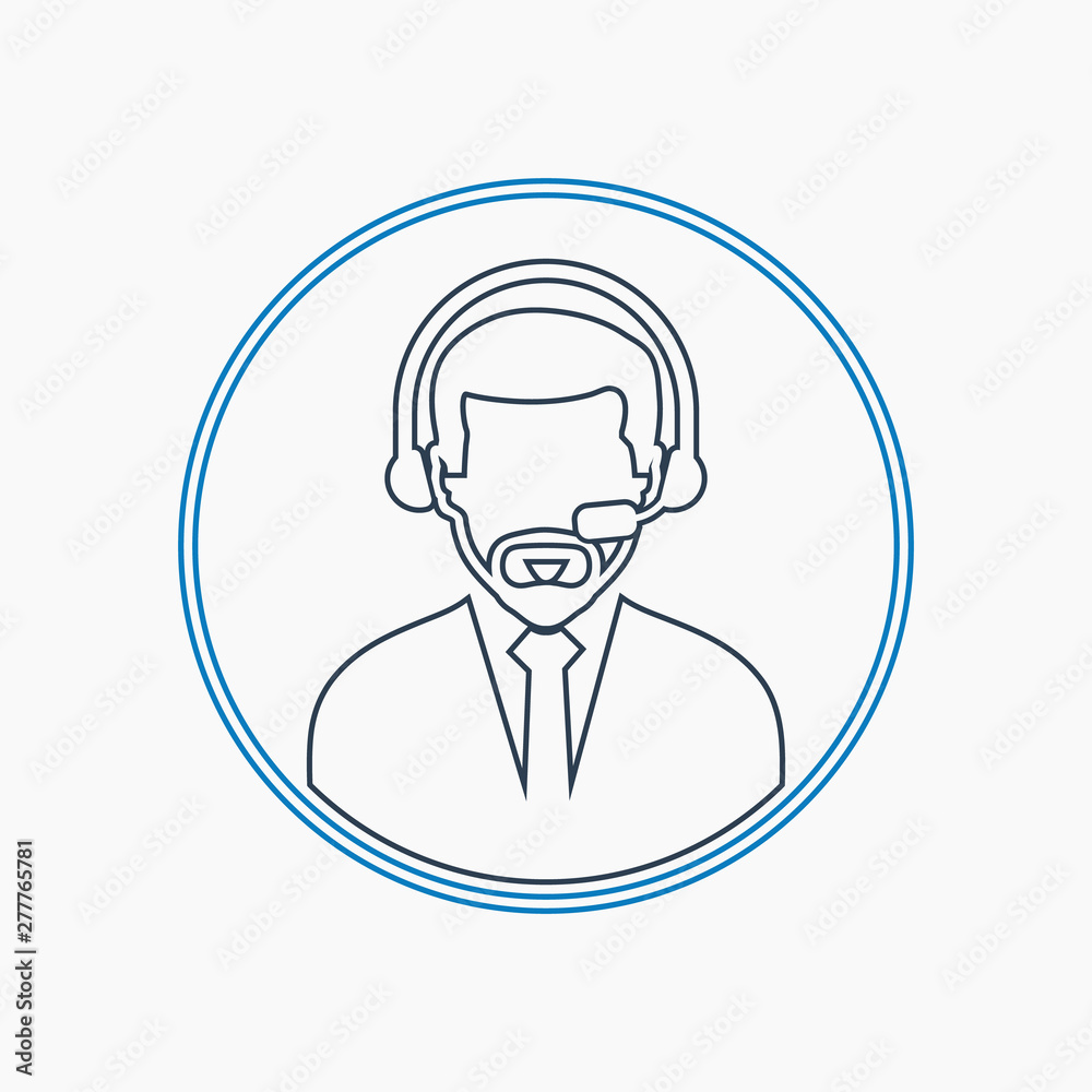Call centre operator icon with headphone symbol. Line style vector EPS. Call centre operator icon with headphone symbol. Line style vector EPS.