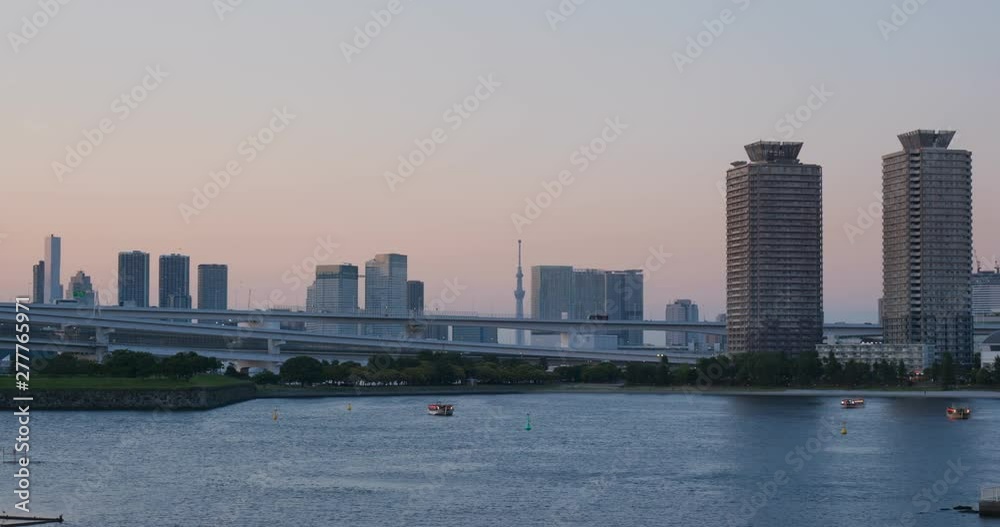  Odaiba city skyline in the evening