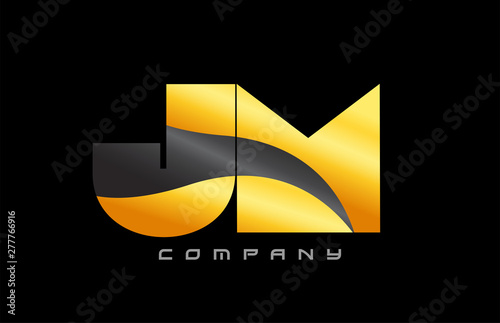 JM J M yellow black combination alphabet letter logo icon design