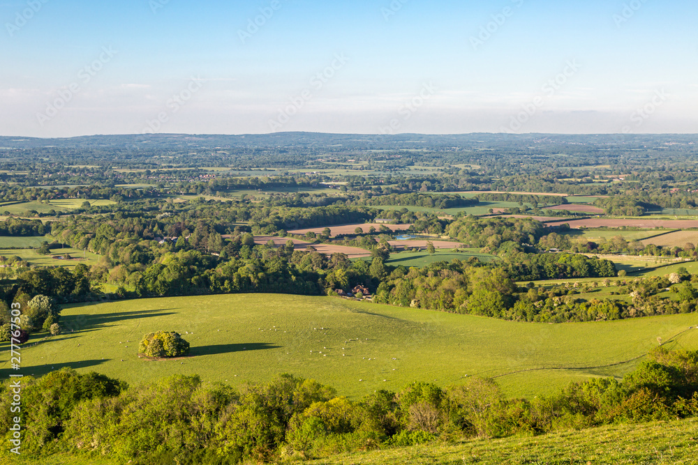 Fototapeta premium Looking out over the Sussex countryside from Ditchling Beacon, on a sunny summers evening