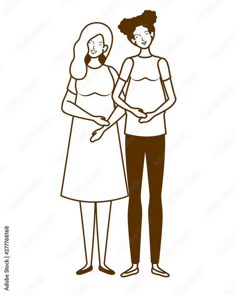 silhouette of women pregnant standing on white background
