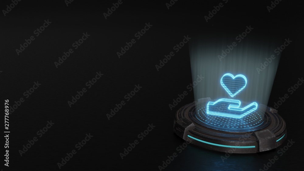 3d hologram symbol of hand holding heart icon render