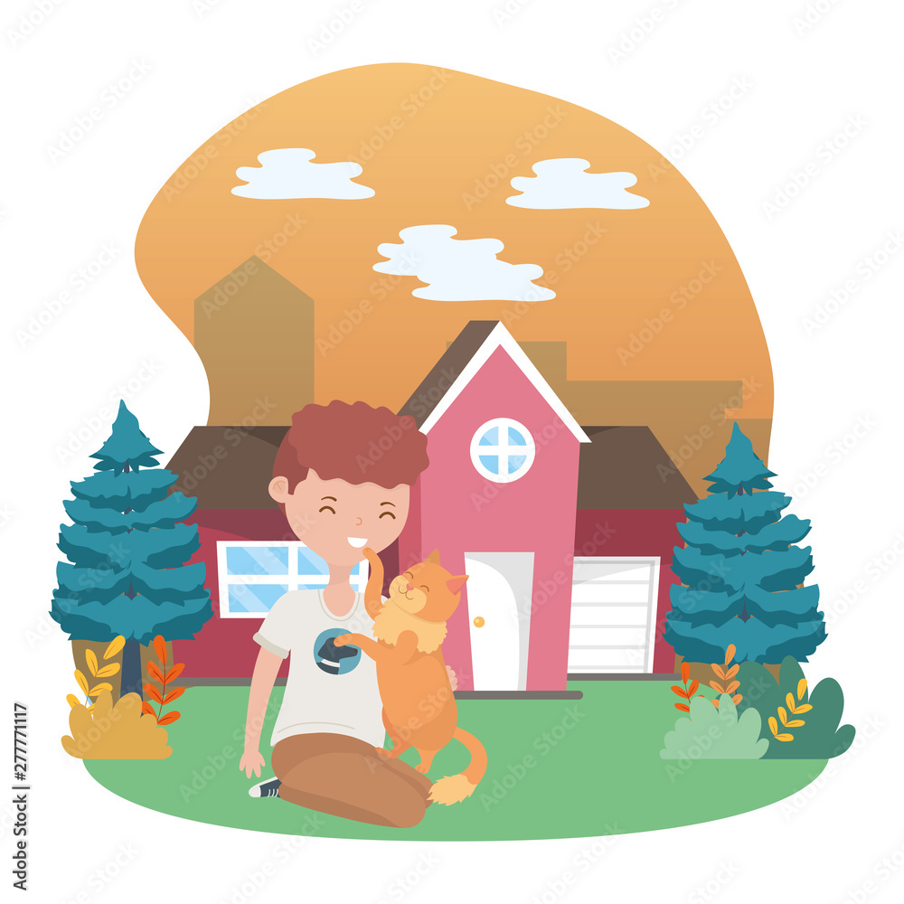 Fototapeta premium Boy with cat cartoon design