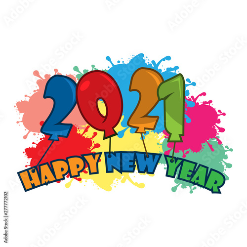 Happy 2021 New Year card with balloon.	