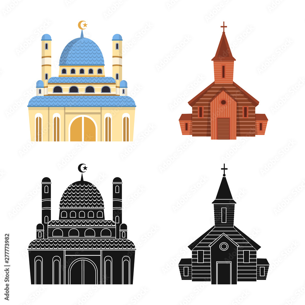Vector illustration of cult and temple sign. Set of cult and parish vector icon for stock.
