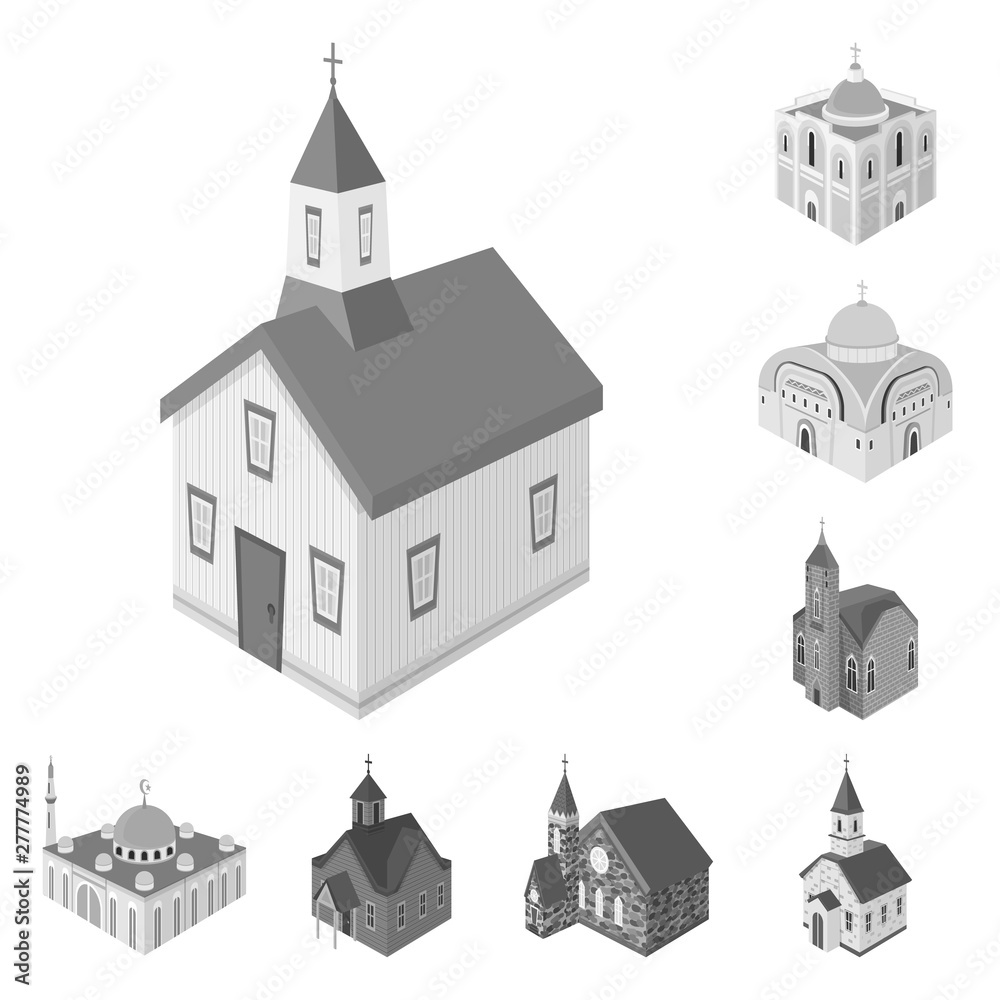 Vector illustration of landmark and clergy logo. Collection of landmark and religion stock vector illustration.