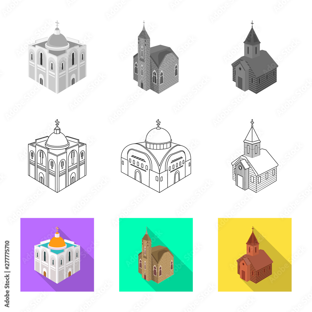 Vector illustration of temple and historic logo. Set of temple and faith vector icon for stock.