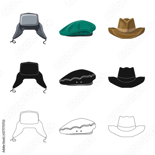 Vector design of headgear and cap logo. Collection of headgear and accessory vector icon for stock.