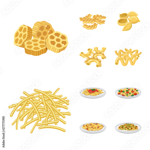 Vector design of pasta and carbohydrate sign. Collection of pasta and macaroni stock symbol for web.