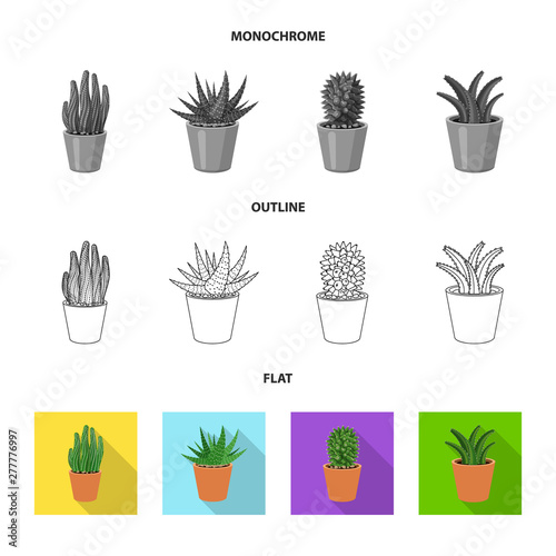 Vector illustration of cactus and pot icon. Set of cactus and cacti vector icon for stock.