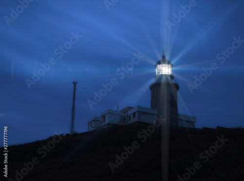 Spain, Faro de Matxitxako at blue hour photo