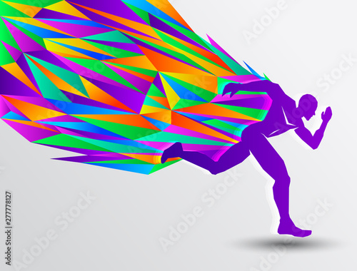 Running man, abstract sport silhouette, athletics concept with colorful runner