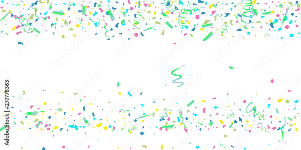 Colorful confetti on white background.