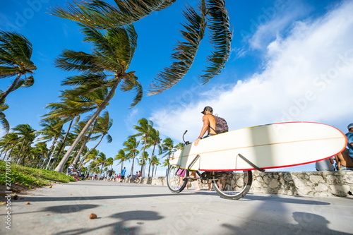 Bright sunny view of the tropical beach boardwalk in Miami, Florida, USA © lazyllama