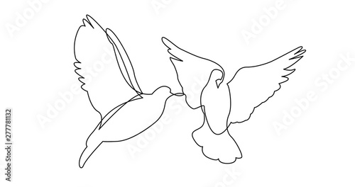 continuous line drawing of two pigeons birds flying connecting together