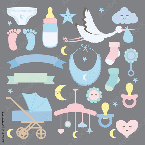baby shower set accessories icons